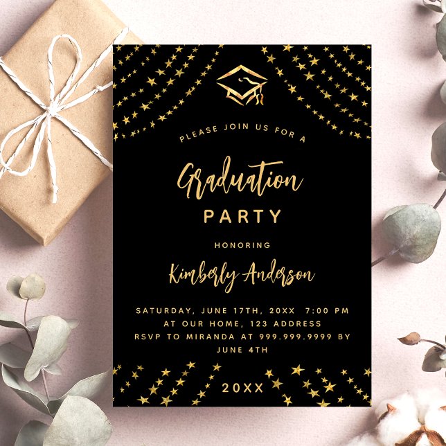 Black gold stars graduation party modern year invitation (Creator Uploaded)