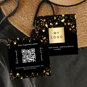 Black gold stars logo QR code Square Business Card
