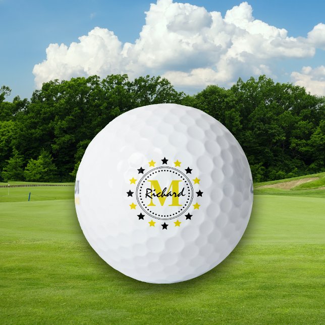 Black Gold Stars Monogram Golf Balls (Creator Uploaded)