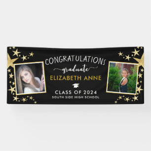 Black & Gold Stars Photo Congratulations Graduate Banner