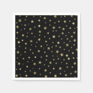 Black & Gold Stars Starry Night Celestial Party Napkin