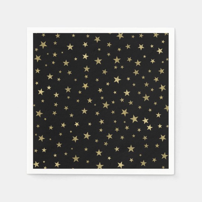 Black & Gold Stars Starry Night Celestial Party Napkin (Front)