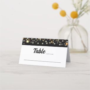 Black Gold Stars String Lights Place Card