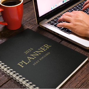 Black & Gold Stay Focused 2024 Personal Weekly Planner
