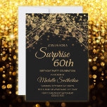 Black Gold String Lights Surprise 60th Birthday Invitation<br><div class="desc">60th birthday party invitation for women with glittering gold string lights and sparkling bokeh on a bold black background. Because text is customisable, this invitation is designed for a lady who is celebrating any birthday. (18th, 21, st, 30th, 40th, 50th, 60th, 70th, 80th, 90th, 100th... .or any age). Text, fonts...</div>