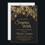 Black Gold String Lights Surprise 90th Birthday Invitation<br><div class="desc">90th birthday party invitation for women with glittering gold string lights and sparkling bokeh on a bold black background. Because text is customisable, this invitation is designed for a lady who is celebrating any birthday. (18th, 21, st, 30th, 40th, 50th, 60th, 70th, 80th, 90th, 100th... .or any age). Text, fonts...</div>