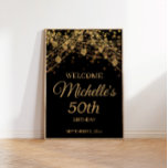 Black Gold String Lights Welcome 50th Birthday  Poster<br><div class="desc">Black 50th birthday "Welcome" poster with gold glitter and string lights. Personalised with the name and age of the guest of honour. This poster comes in a variety of sizes and can be customised for anyone of any age. Contact me for assistance with your customisations or to request additional matching...</div>