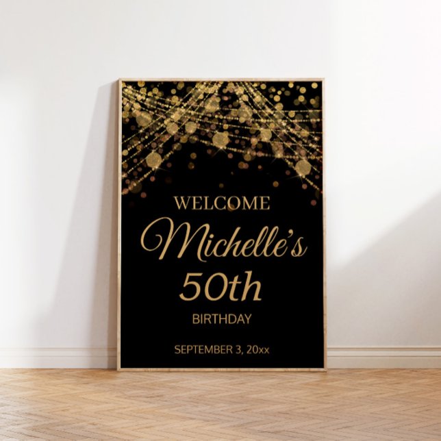 Black Gold String Lights Welcome 50th Birthday  Poster (Creator Uploaded)