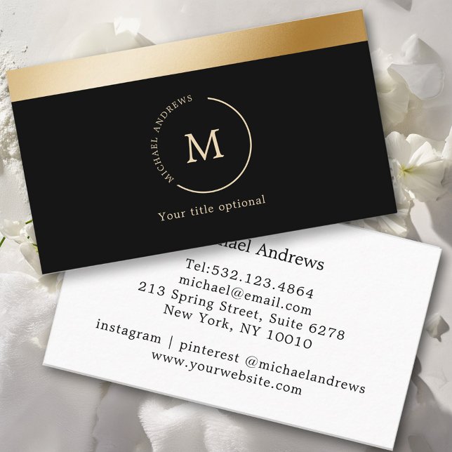 Black Gold Stripe Monogramm Circle Business Card (Creator Uploaded)