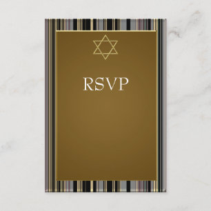 Black Gold Stripe Star of David Bar Mitzvah RSV RSVP Card
