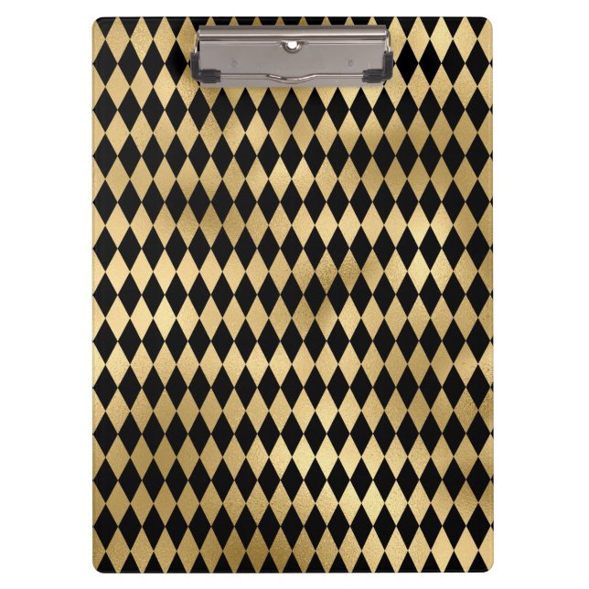 Black & Gold Stripe Striped Pattern Minimal Style Clipboard (Front)