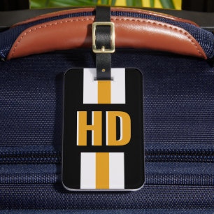 Black & gold striped Shadow Monogram Vacation Luggage Tag