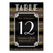 Black Gold Stripes + Art Deco Table Number Cards