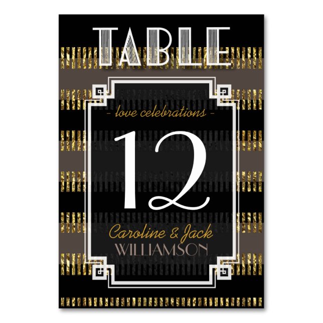 Black Gold Stripes + Art Deco Table Number Cards (Front)
