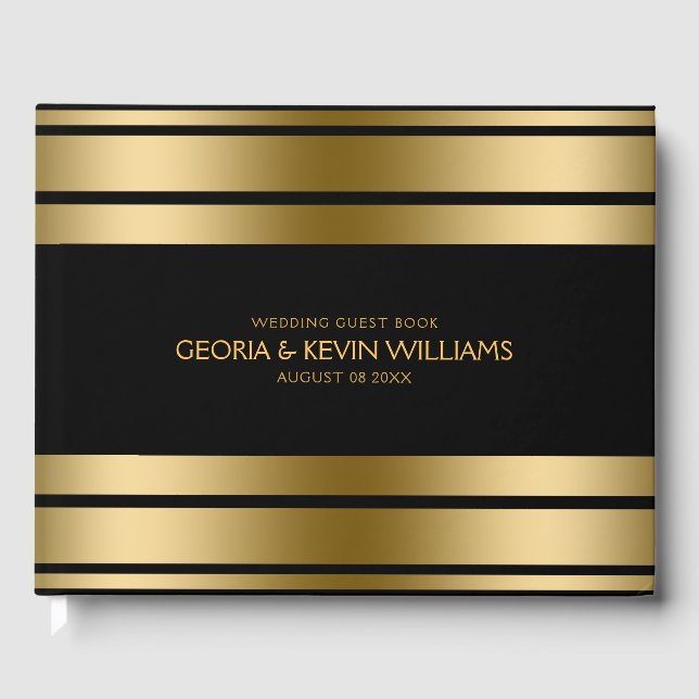 Black & Gold Stripes Border Guest Book (Front)