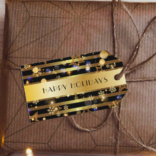 Black Gold Stripes Elegant Snowflake Holiday Gift Tags