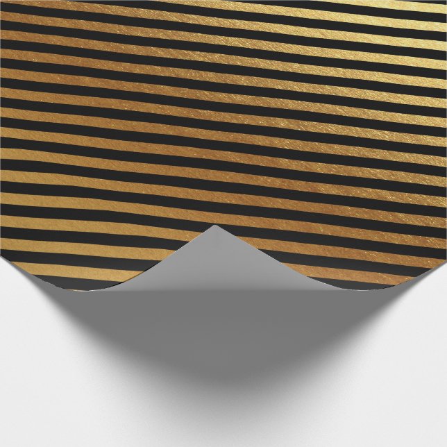 Black Gold Stripes Lines Metallic Minimal Lux Wrapping Paper (Corner)