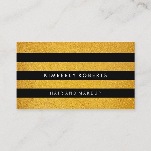 Black / Gold Stripes Modern Business Card (Front)