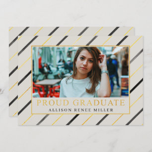 Black Gold Stripes Modern Elegant Photo Graduation Invitation