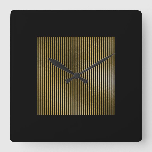 Black Gold Stripes Sepia Minimal Name Geometry Lux Square Wall Clock (Front)