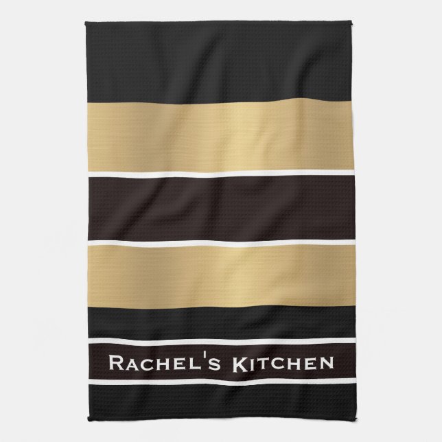Black Gold Stripes Striped Kitchen Towels Towel (Vertical)