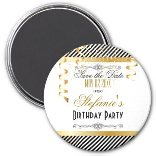 Black & Gold Stripes with Confetti Magnet