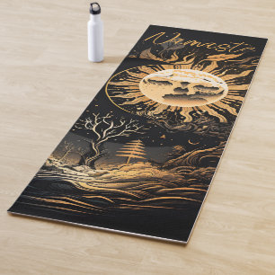 Black Gold Sun Moon Namaste or Name Yoga Mat