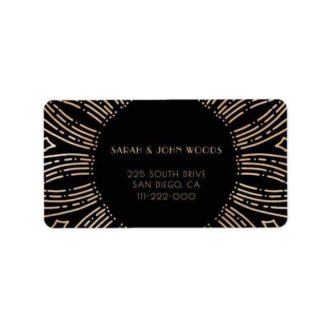 Black & Gold sunburst frame art deco address Label (Front)