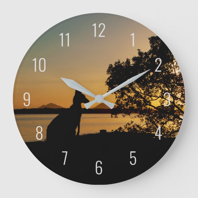 Black & Gold Sunset Australia Kangaroo Landscape Large Clock (Front)