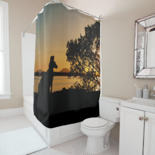 Black & Gold Sunset Kangaroo Tree Photo Australia Shower Curtain
