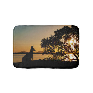 Black & Gold Sunset Kangaroo Tree Silhouette Bath Mat