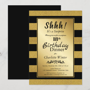 Black & Gold Surprise 18th Birthday Dinner Invitation