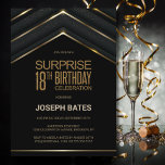 Black Gold Surprise 18th Birthday Invitation<br><div class="desc">Organise your surprise 18th birthday celebration and invite your guests with this stylish black and gold surprise 18th birthday party invitation.</div>