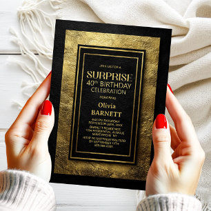 Black Gold Surprise 40th Birthday Party Invitation
