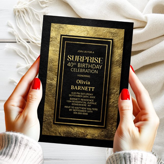 Black Gold Surprise 40th Birthday Party Invitation (Creator Uploaded)