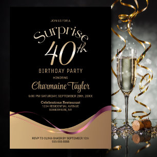 Black Gold Surprise 40th Birthday Party Invitation