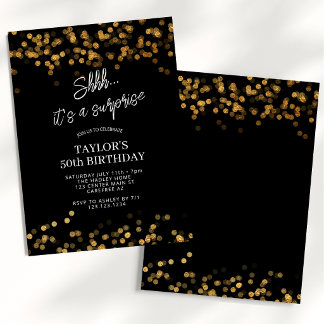 Black Gold Surprise 50th Birthday Invitation