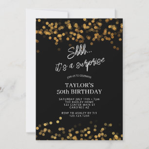 Black Gold Surprise 50th Birthday Invitation