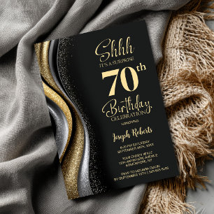 Black Gold Surprise 70th Birthday Party Invitation