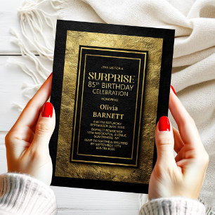 Black Gold Surprise 85th Birthday Party Invitation