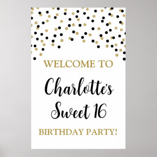 Black Gold Sweet 16 Birthday Custom 20x30 Poster