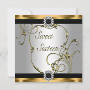 Black Gold Sweet 16 Birthday Party Invitation