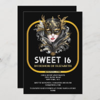 Black gold sweet 16 masquerade girls face mask