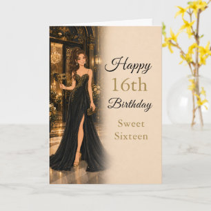 Black Gold Sweet Sixteen Birthday Card