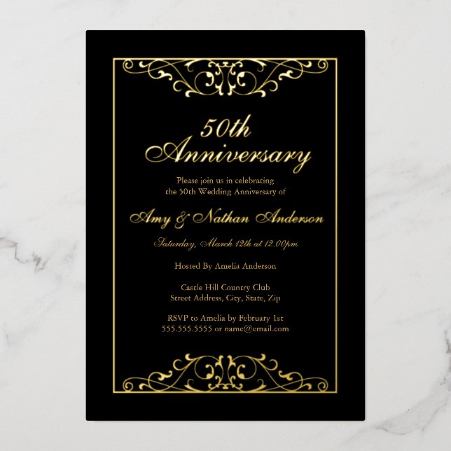 Black Gold Swirl 50th Wedding Anniversary  (Front)