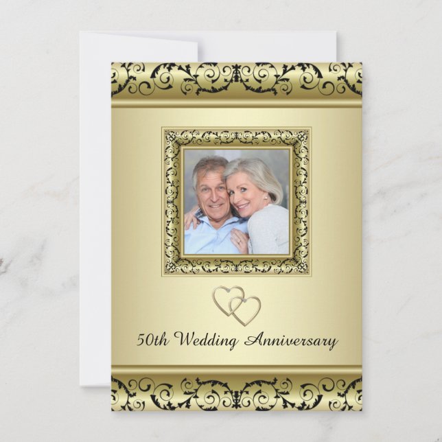 Black Gold Swirl 50th Wedding Anniversary Party Invitation (Front)