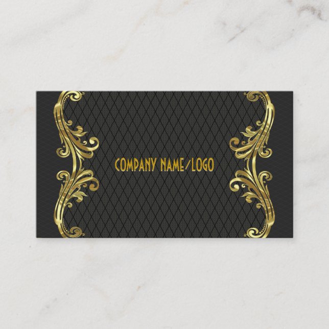 Black & Gold Swirls Business Card Template (Front)