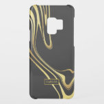 Black &  gold swirls design uncommon samsung galaxy s9 case<br><div class="desc">Modern elegant cool abstract gold tones swirly design on dramatic black background colour that is changeable to any colour of your choice..
Optional monogram.</div>