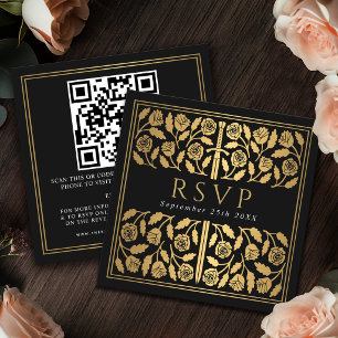 Black Gold Sword Royal Wedding RSVP QR Code Enclosure Card