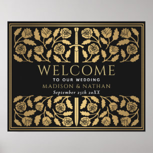 Black Gold Sword Royal Wedding Welcome Sign